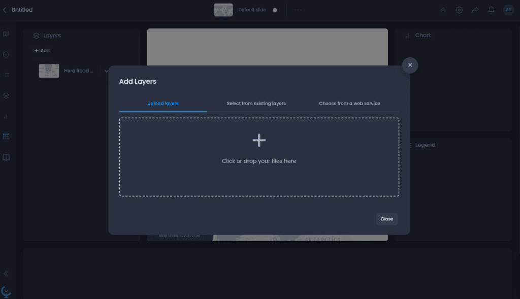 Screenshot showing add layers upload layers in CartoVista when creating a map