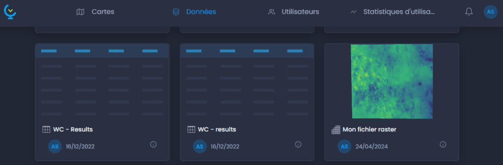 Capture d'écran montrant couche raster import resultat dans CartoVista lors de ajout des données sig matricielles (raster) à partir de geotiffs