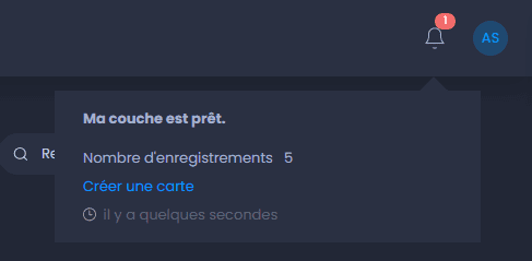 Capture d'écran montrant couche sig import notification dans CartoVista lors de ajout des données sig vectorielles (fichiers shapefile, mapinfo, etc.)