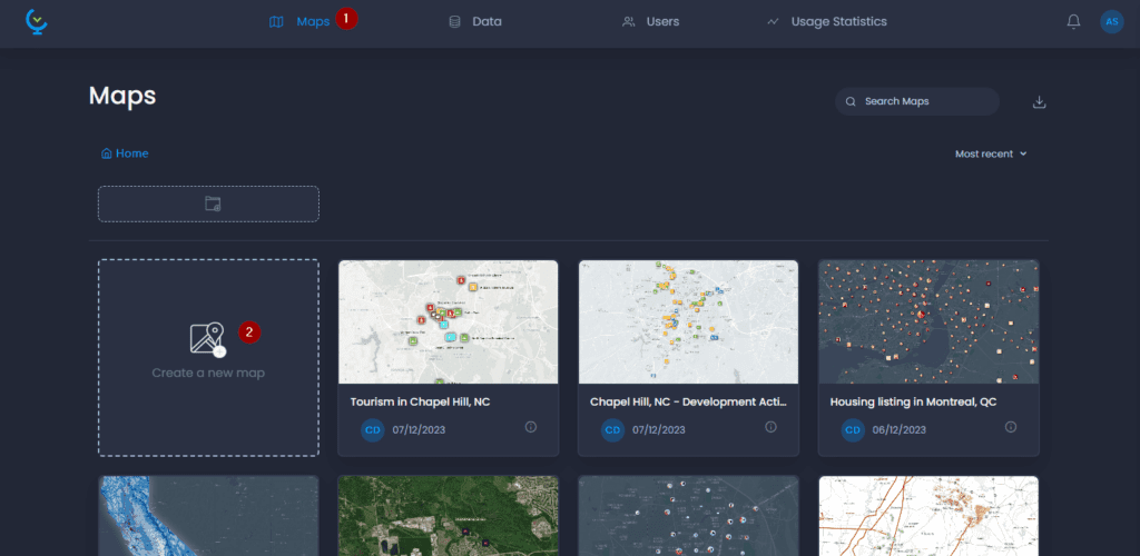 Screenshot showing create map in CartoVista when creating a map