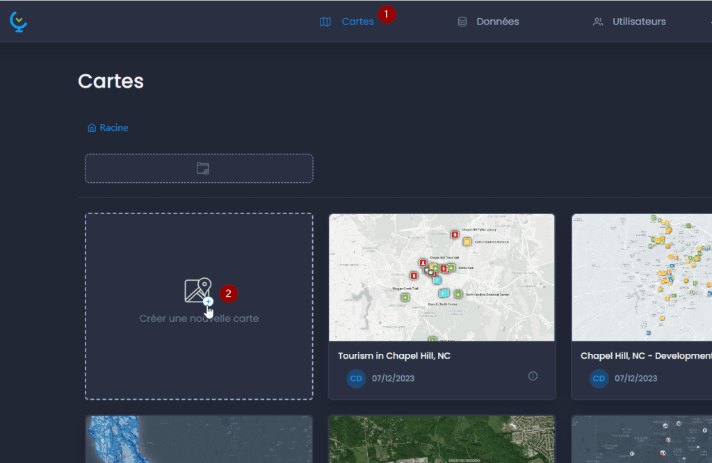 Capture d'écran montrant creer une carte dans CartoVista lors de création une carte