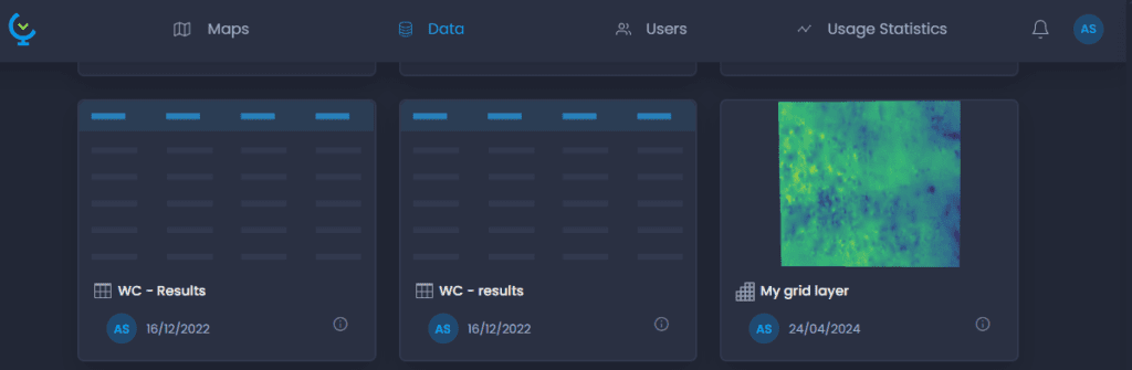 Screenshot showing grid layer import result in CartoVista when adding raster gis data from geotiff