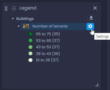 Screenshot showing access legend settings in CartoVista when creating and customize a thematic analysis