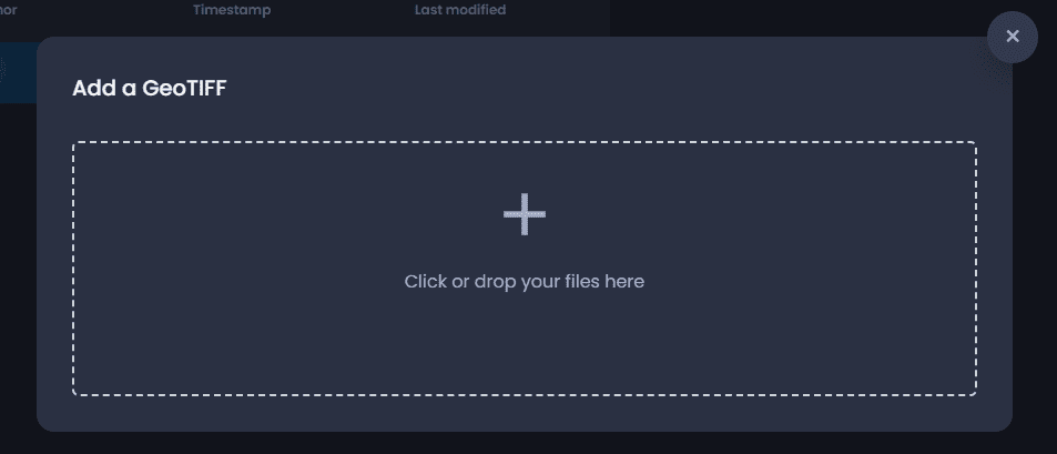 Screenshot showing add a geotiff dropzone in CartoVista when creating raster time series (from multiple geotiffs)