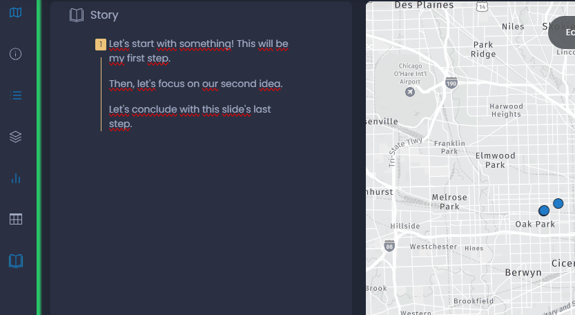 Screenshot showing add steps in CartoVista when write map stories