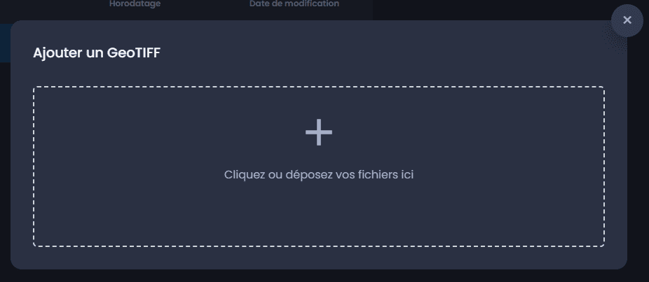 Capture d'écran montrant ajouter un geotiff depot dans CartoVista lors de création des séries temporelles matricielles (à partir de plusieurs geotiffs)