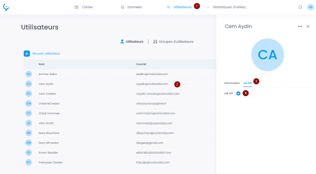 Capture d'écran montrant ajouter une cle api dans CartoVista lors de utilisation l’api rest de cartovista