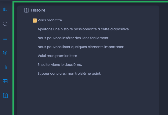 Capture d'écran montrant changer le style du text de lhistoire dans CartoVista lors de création des histoires dans vos cartes
