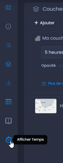 Capture d'écran montrant controller d animation temporelle active dans CartoVista lors de travailler avec des données vectorielles temporelles (un-à-plusieurs)