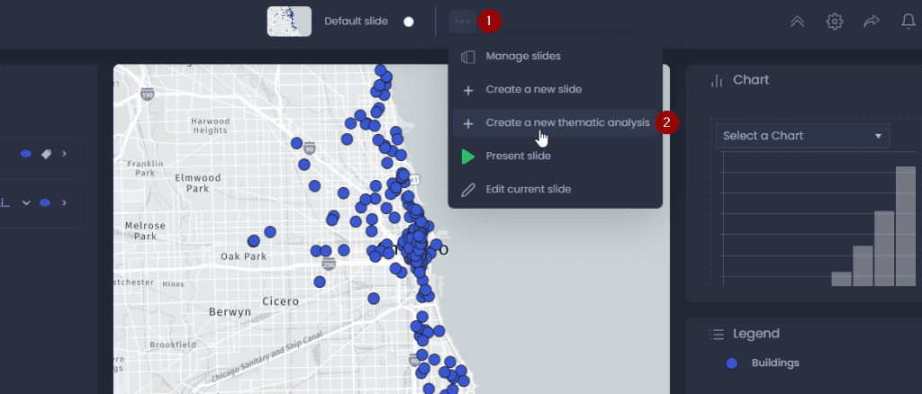 Screenshot showing create thematic analysis in CartoVista when creating and customize a thematic analysis