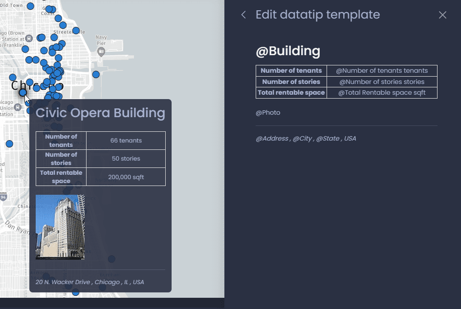 Screenshot showing custom data tips edit in CartoVista when work with layers interactivity