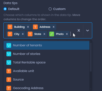 Screenshot showing default data tips in CartoVista when work with layers interactivity