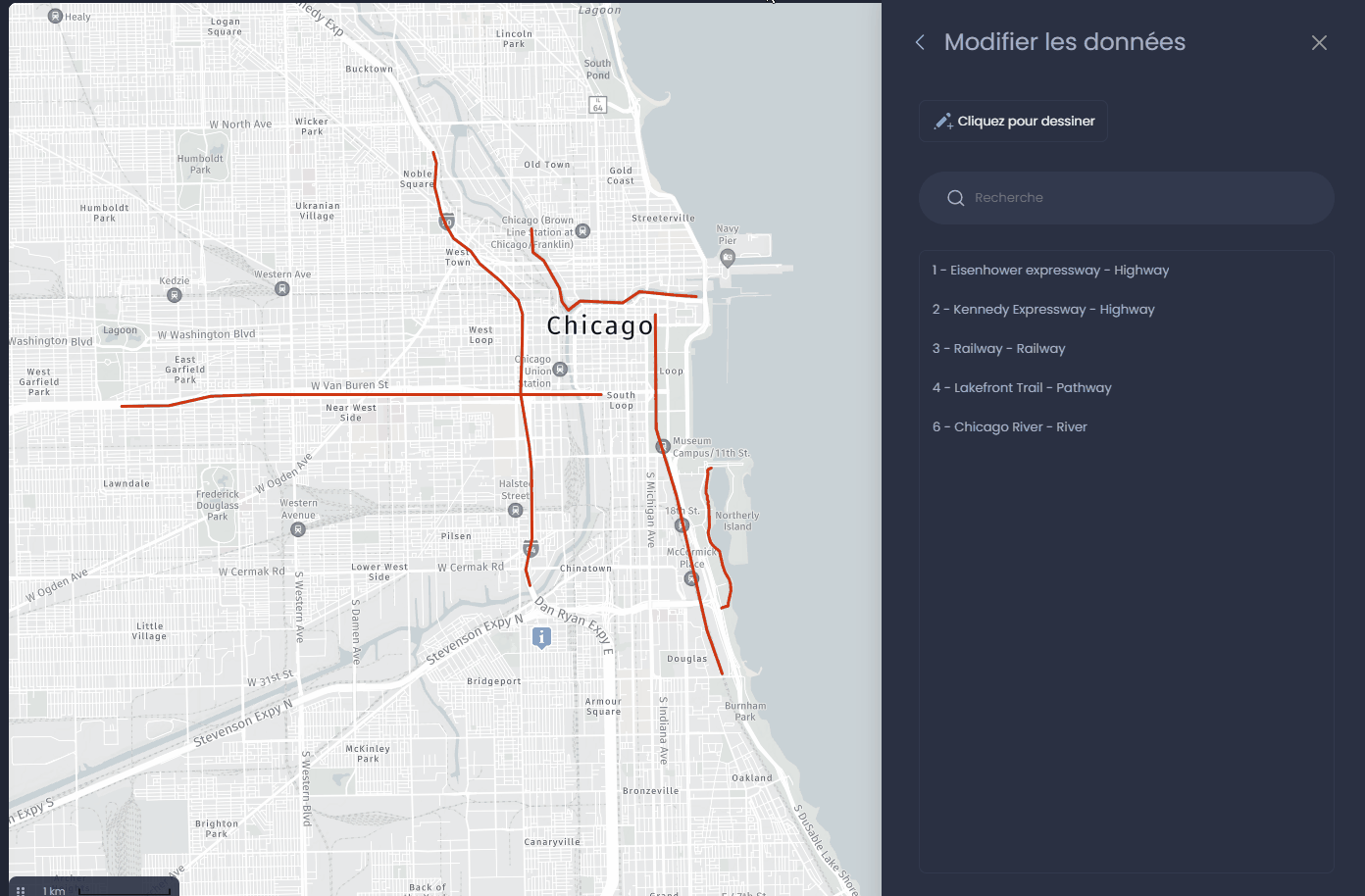 Capture d'écran montrant editer une ligne dans CartoVista lors de édition les données