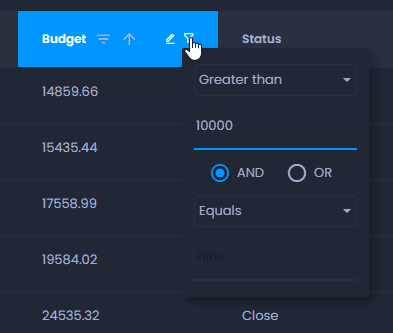 Screenshot showing filter data preview in CartoVista when change column properties