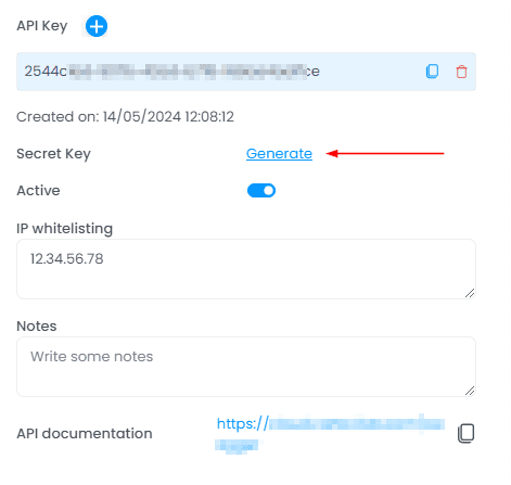 Screenshot showing generate secret key in CartoVista when using the cartovista rest api