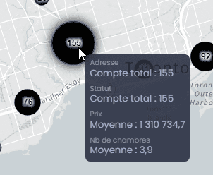 Capture d'écran montrant info bulle des agregats dans CartoVista lors de afficher des couches de points volumineuses grâce aux agrégats