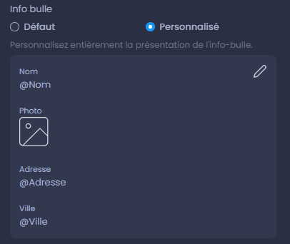 Capture d'écran montrant info bulle personnalise dans CartoVista lors de personnalisation l’interactivité des couches