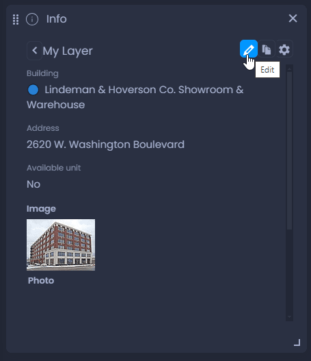 Screenshot showing info tool edit data in CartoVista when editing data