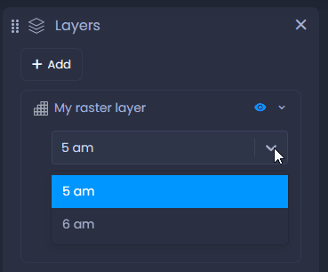 Screenshot showing layer control time series in CartoVista when creating raster time series (from multiple geotiffs)