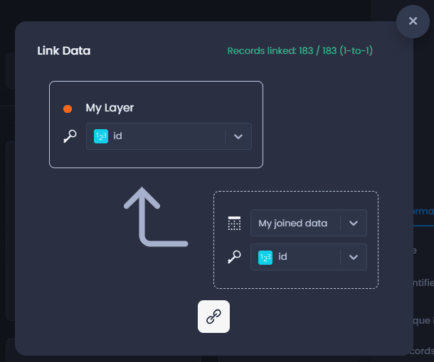 Screenshot showing link data galery in CartoVista when link data tables to a layer