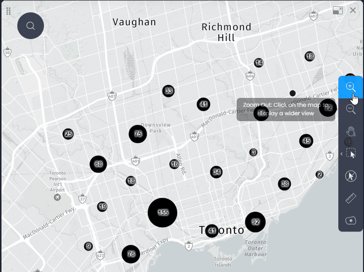 Screenshot showing refresh clusters in CartoVista when display large point layers with clustering