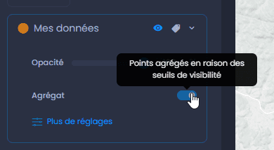 Capture d'écran montrant seuils de visibilites agregats forces dans CartoVista lors de définition les plages de visibilité