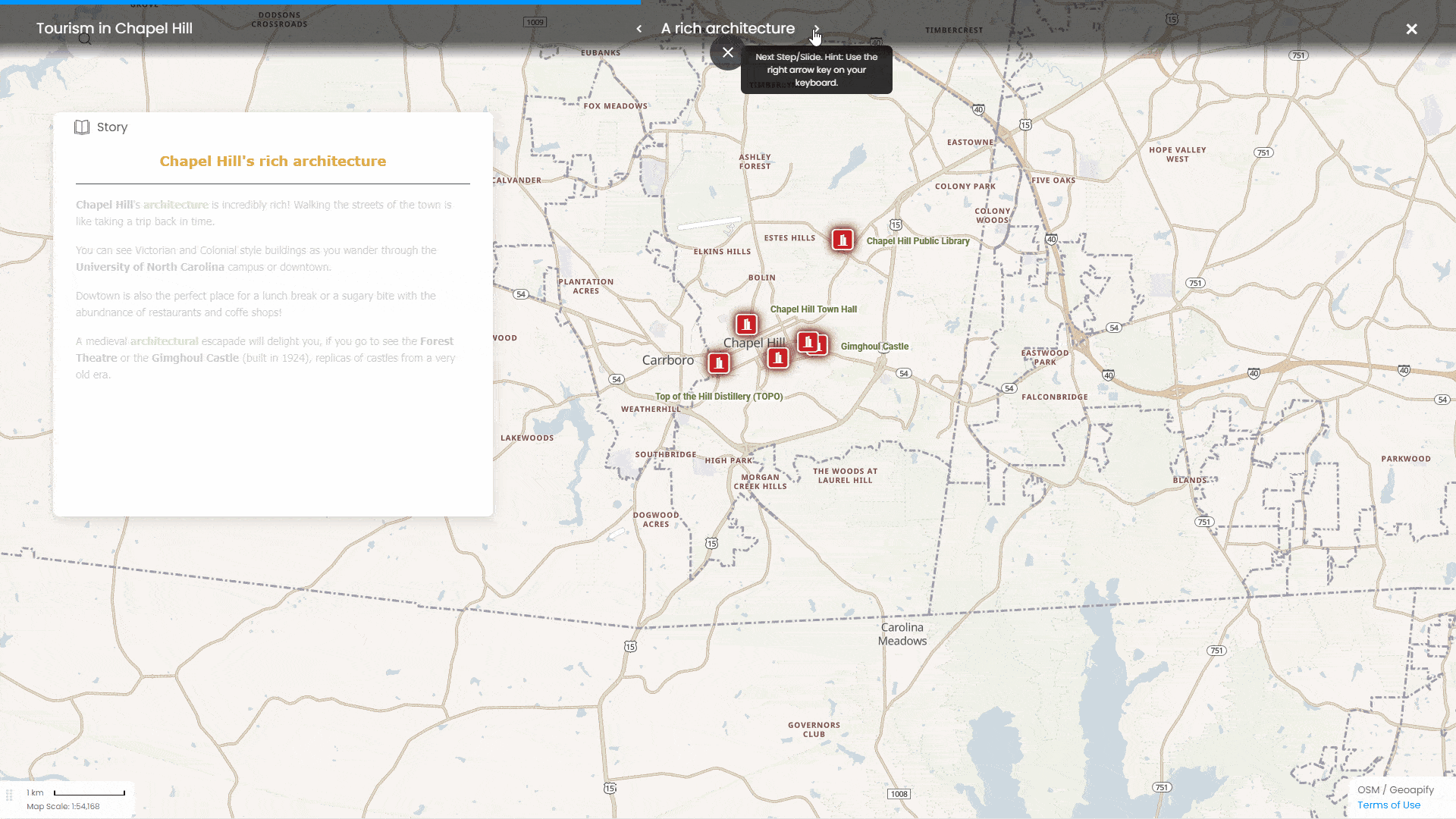 Screenshot showing steps presentation in CartoVista when write map stories
