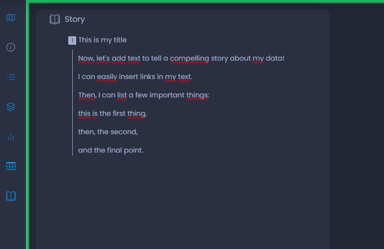 Screenshot showing style text in CartoVista when write map stories