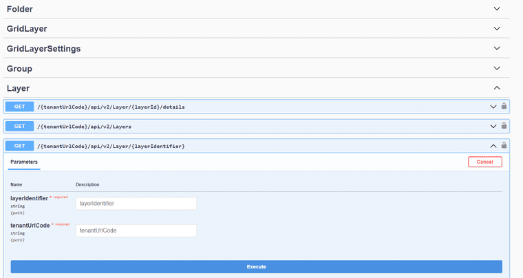 Screenshot showing swagger interface endpoint in CartoVista when using the cartovista rest api