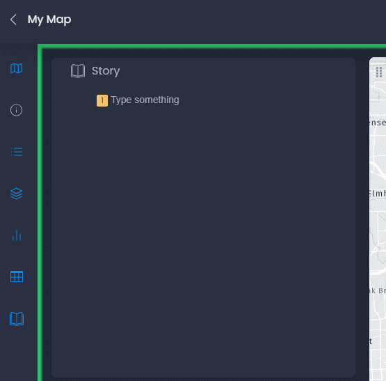Screenshot showing type something in the story panel in CartoVista when write map stories