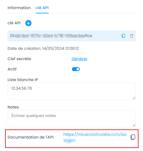 Capture d'écran montrant url swagger dans CartoVista lors de utilisation l’api rest de cartovista