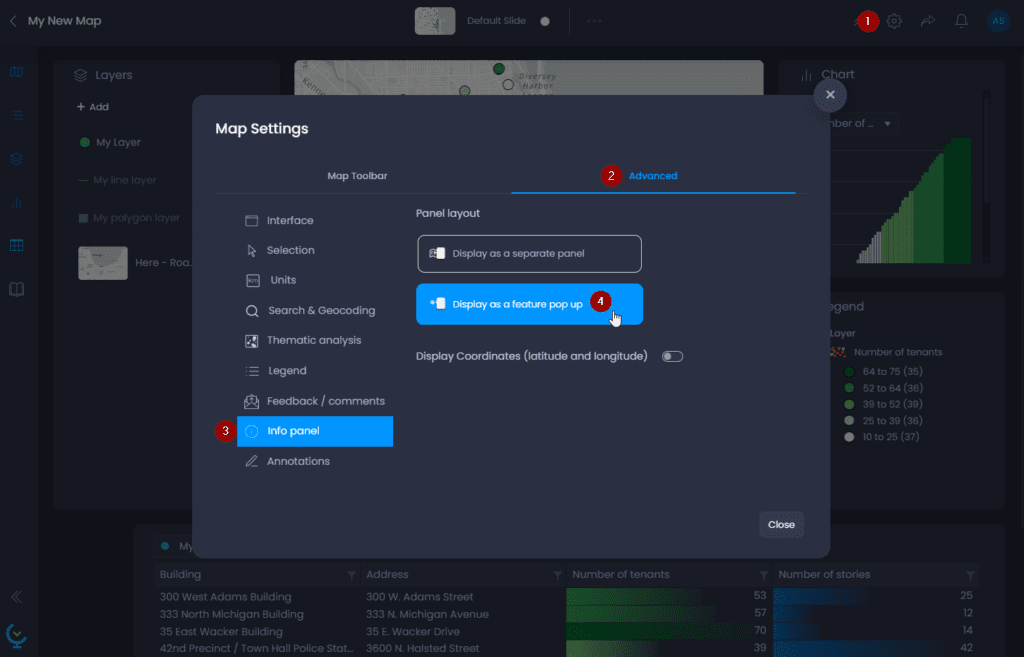 Screenshot showing change info panel layout in CartoVista when work with the information tool