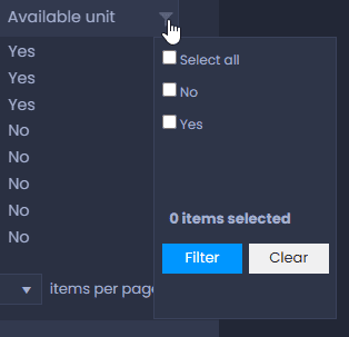 Screenshot showing filter dialog choice in CartoVista when filtering and sort data using the data table