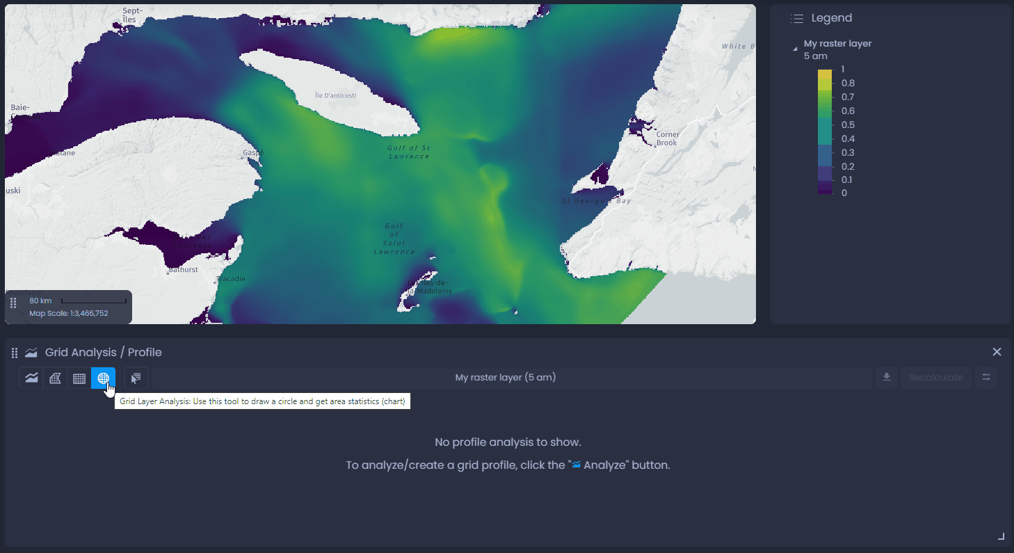 Screenshot showing grid area in CartoVista when display a linear profile from grid data