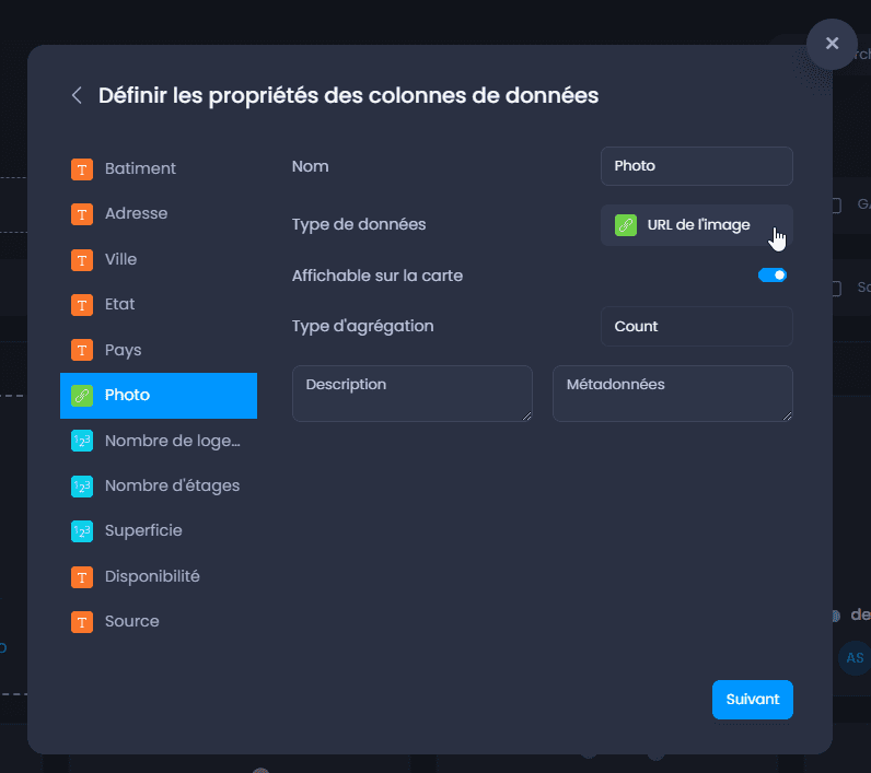 Capture d'écran montrant image import dans CartoVista lors de ajout des éléments multimédias (images, liens hypertextes) aux entités