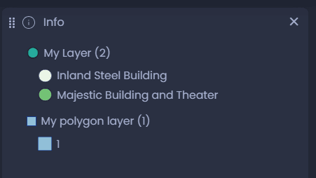Screenshot showing info panel multiple results list view in CartoVista when work with the information tool