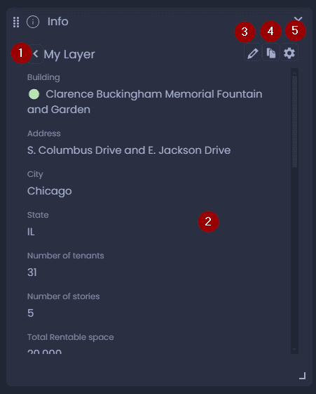 Screenshot showing info panel single result in CartoVista when work with the information tool