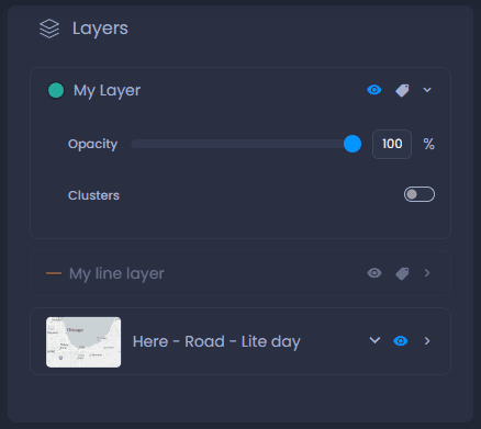 Screenshot showing layer control map viewer in CartoVista when using the layer control