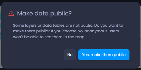 Screenshot showing make data public in CartoVista when make a map public