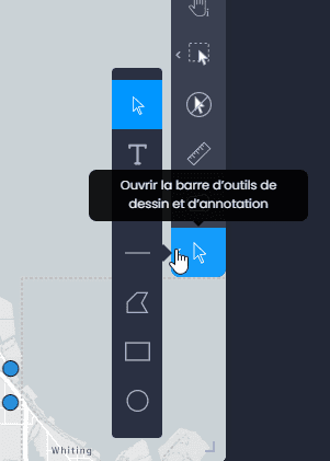 Capture d'écran montrant outil annotation barre de dessins dans CartoVista lors de annoter une carte
