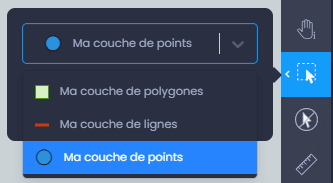 Capture d'écran montrant outil de selection choisir la couche dans CartoVista lors de sélectionner les entités