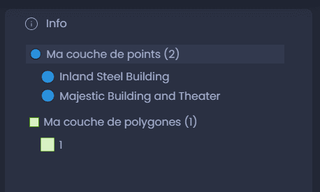 Capture d'écran montrant panneau info resultat multiple dans CartoVista lors de utilisation l’outil d’information