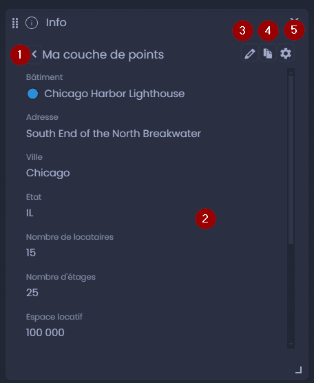 Capture d'écran montrant panneau info resultat unique dans CartoVista lors de utilisation l’outil d’information