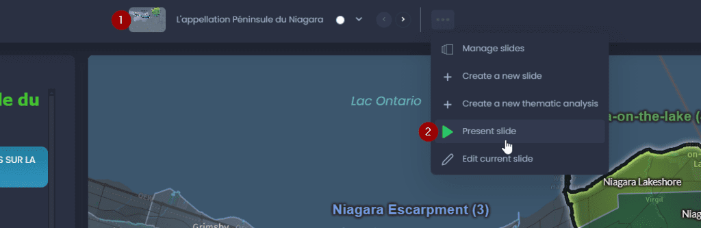 Screenshot showing present slide in CartoVista when navigate through presentation slides