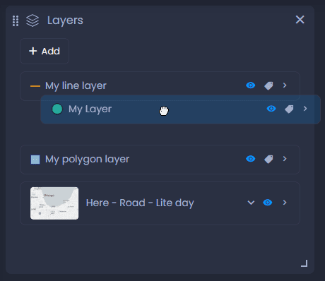 Screenshot showing reorder layers in CartoVista when using the layer control