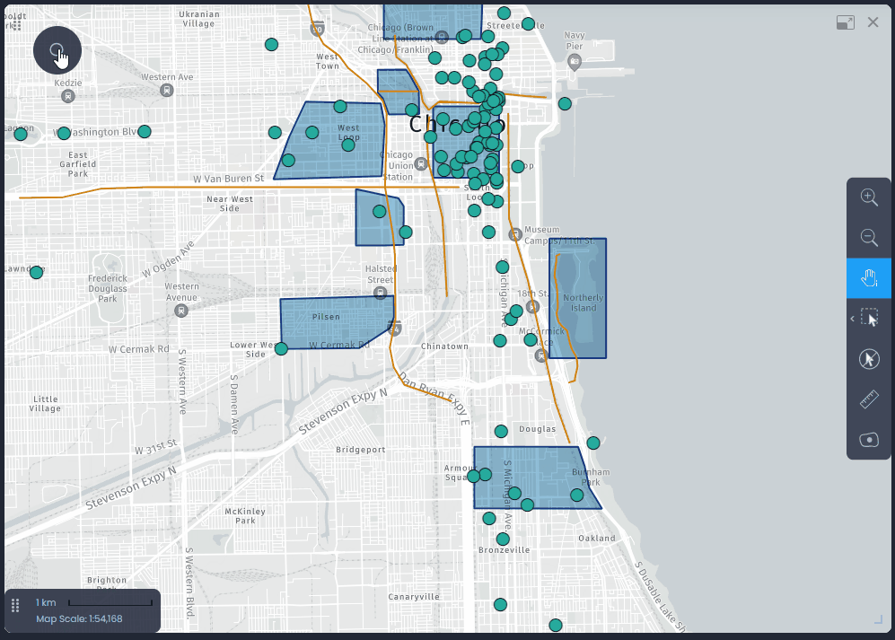 Screenshot showing searching in CartoVista when searching the map