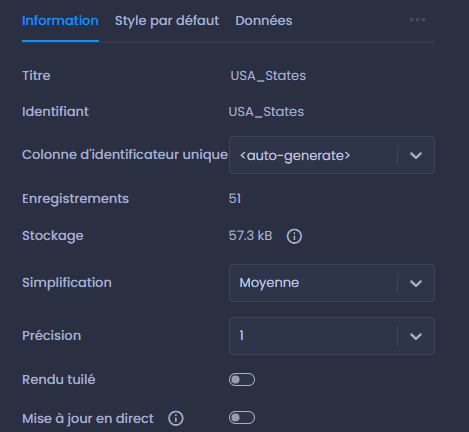 Capture d'écran montrant simplification et precision dans CartoVista lors de optimiser les performances avec le rendu tuilé