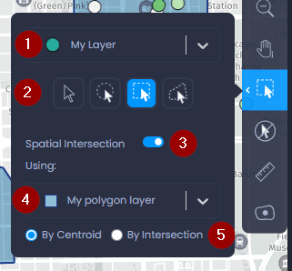 Screenshot showing spatial intersection enabled in CartoVista when perform spatial intersection