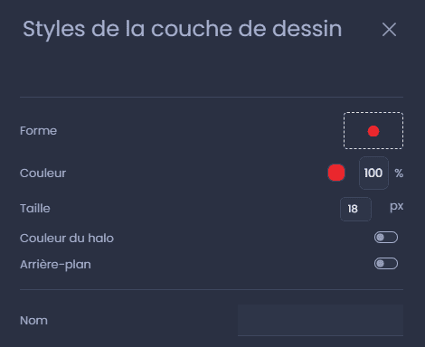Capture d'écran montrant style dannotation ponctuelle dans CartoVista lors de annoter une carte