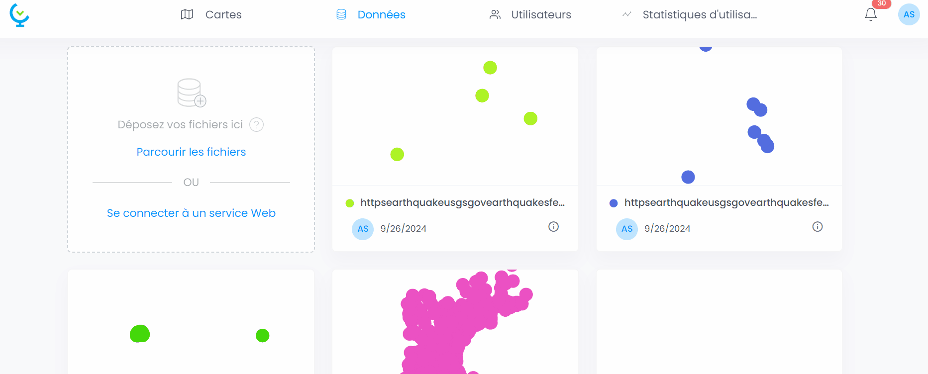 Capture d'écran montrant geojson dans CartoVista lors de importation de la donnée depuis un flux geojson